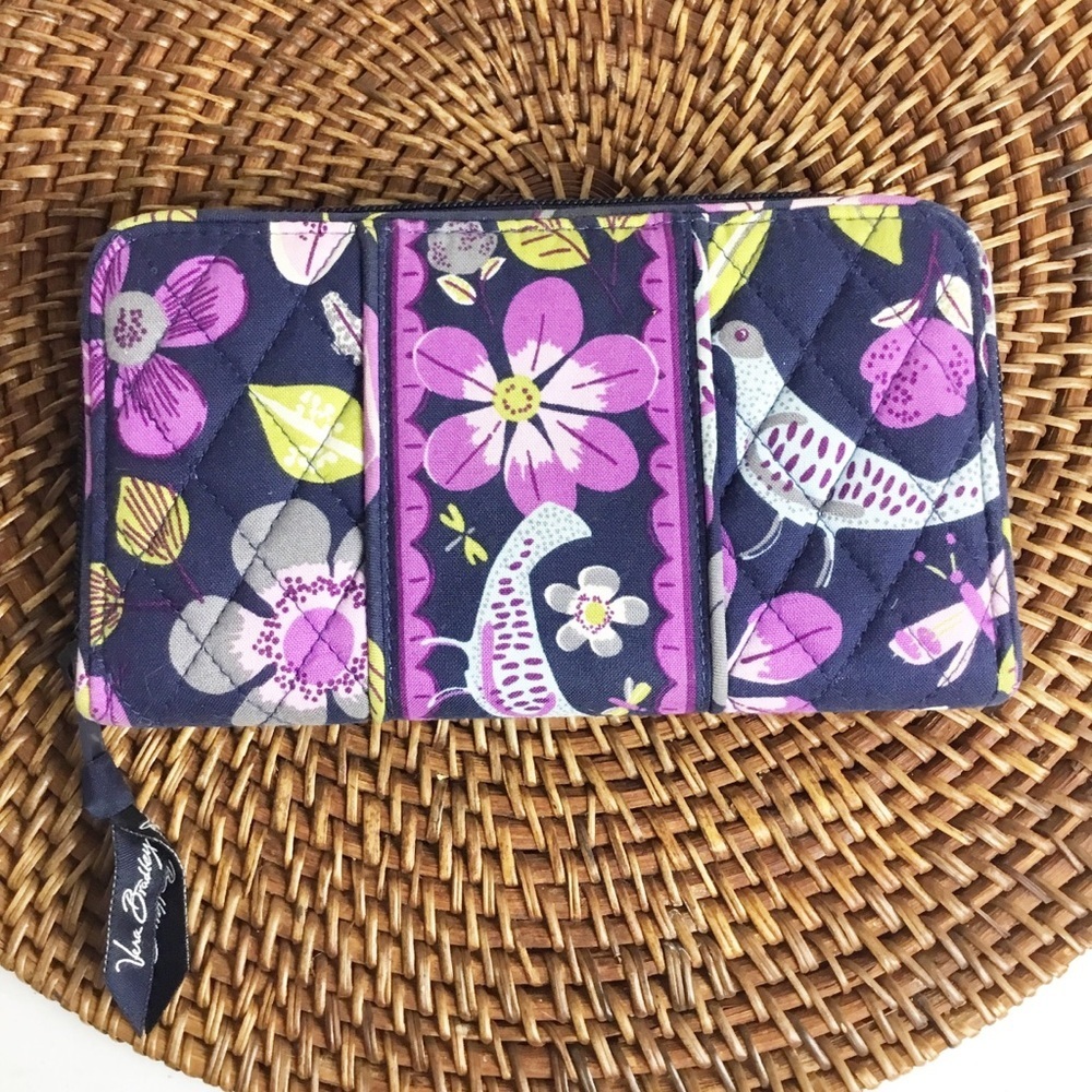 Vera Bradley Floral With Bird Wallet Purple & Blue